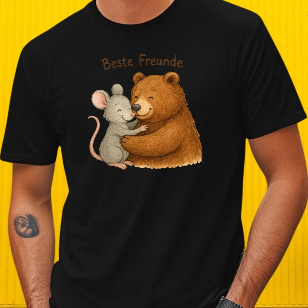 T-Shirt Herren Maus und Bär Freunde Motiv Baumwolle Größe S bis 5XL