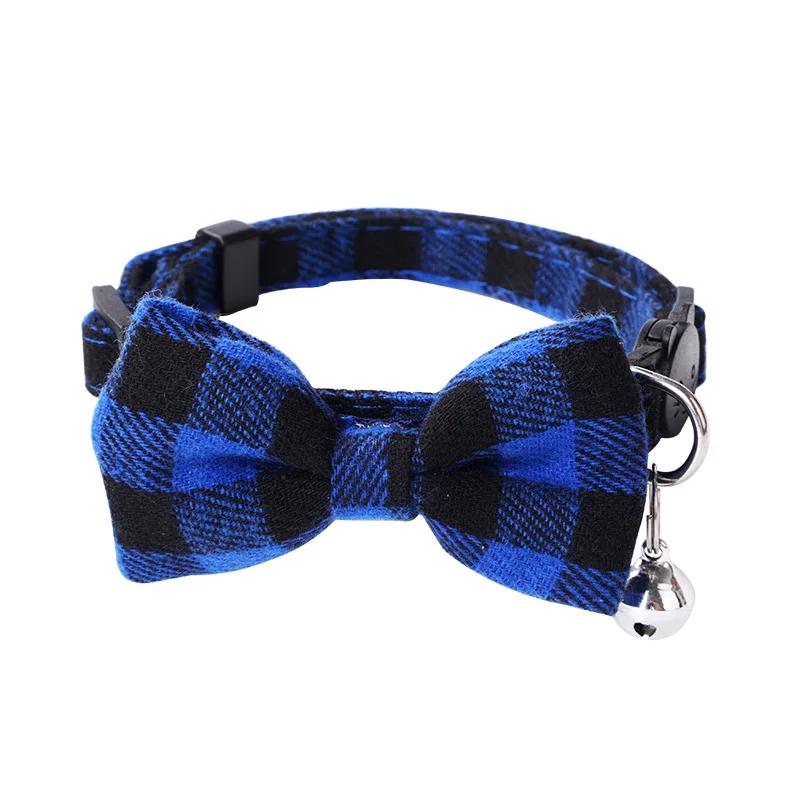 New British Checkered Bow Collar Pet Bell Collars Stick Cloth Cats Buckle Style Cat Dog Collars
