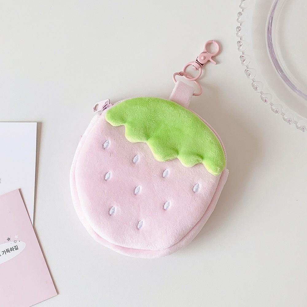 Multi-functional Strawberry Wallet Soft Cartoon Campus Card Storage Bag Hanging Earphone Lipstick Storage Pouch for Women Girls
