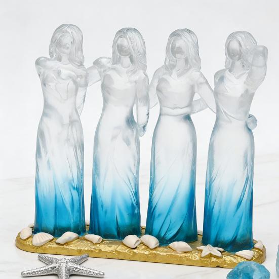 Sea Glass Style Sisters Friendship Figurine Resin 2/3/4 Sisters Hugging Sculpture Memorial Keepsake Gift for Sister Best Friend Woman