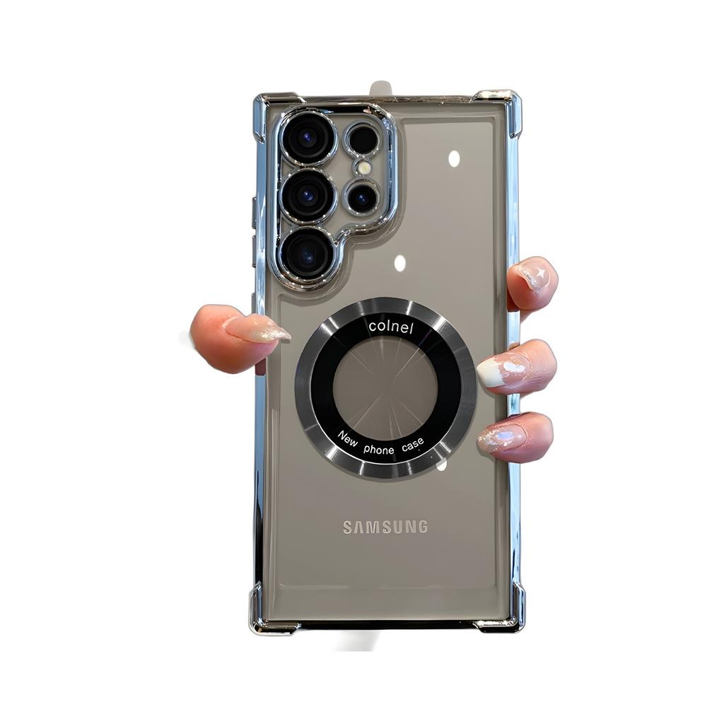 Suitable for Samsung A55 5G Four Corner Anti Falling Electroplating Transparent Mobile Phone Case A56 Simple Magnifying Glass A17 Hard Protection Case