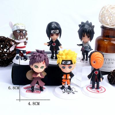 6 шт./лот Q-версия NARUTO Саске Гаара Учиха Мадара Фигурка 7-8 см 2 стиля Личностная подставка Мини-фигурки Украшение Кукла Подарки