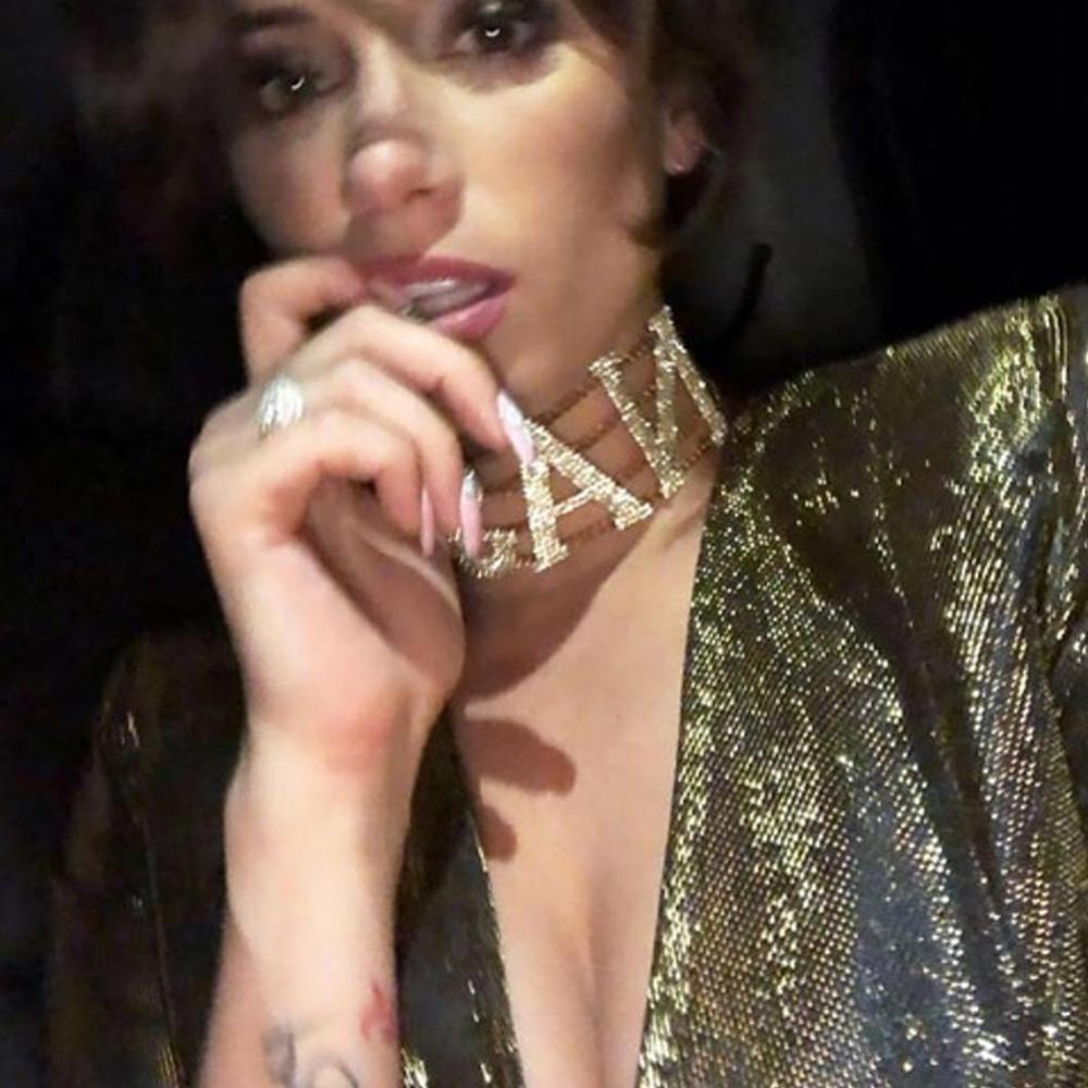 StoneFans FANCY NASTY Rhinestone Choker Necklace for Women Statement Crystal Choker Letters Necklace Party Jewelry Accessories