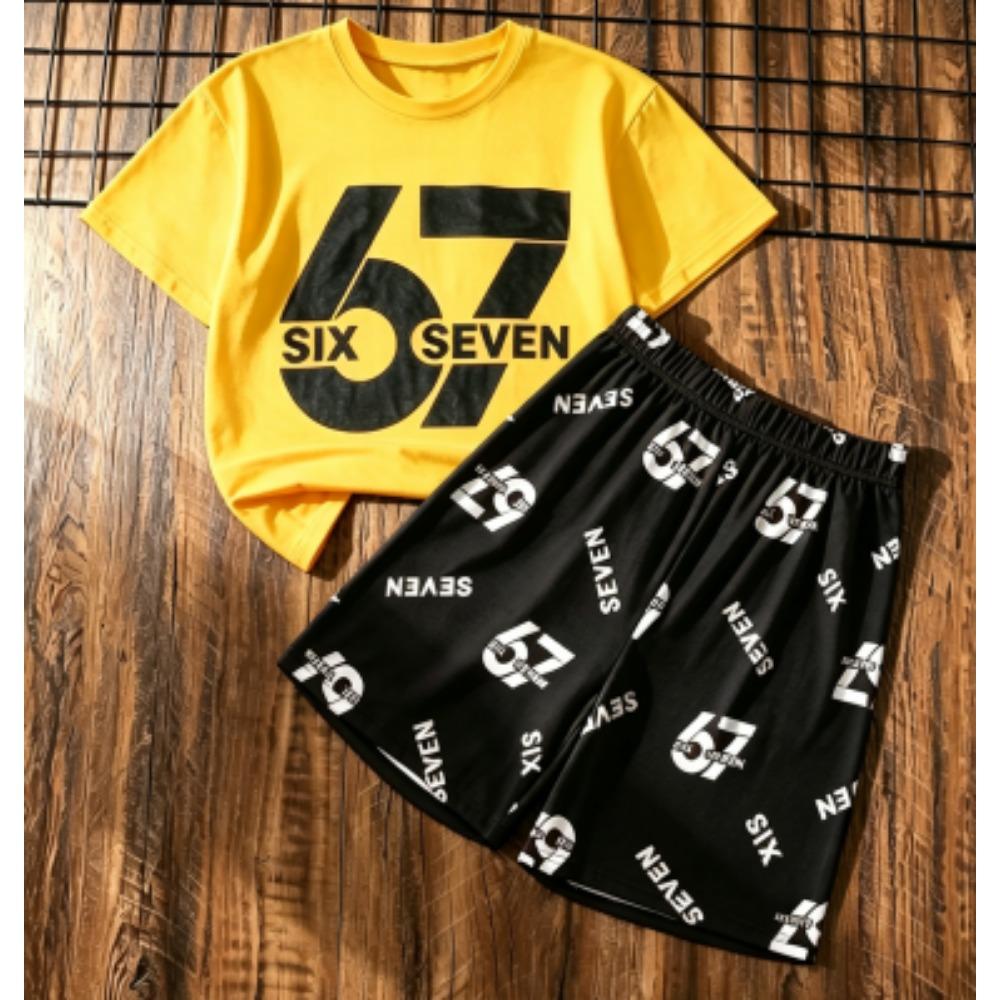 Мужской Комплект Six Seven 67 с Принтом Мужская Футболка и Шорты Комплект из 2 Предметов Летний Повседневный Уличный Мужские и Женские Комплекты с Футболками