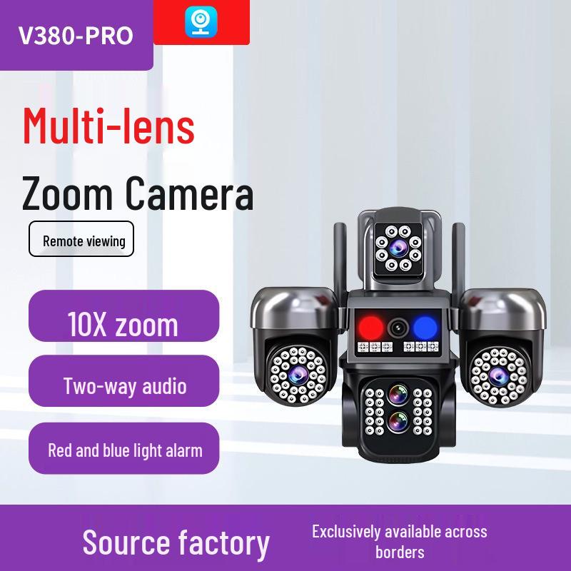 V380 10X Zoom Outdoor PTZ Camera with Multi-Lens, HD Full Color, and Mobile Alarm.