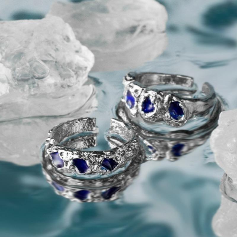 Shiny Irregular Zircon Lava Texture Ring Trend Temperament Women Adjustable Luxury Rings Girls Y2K Jewelry Gifts Accessories