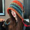 Hand-crocheted Colored Wool Hat Women's Autumn and Winter Thickened Warm Ear Protection Knitted Hat Fringed Pullover Hat