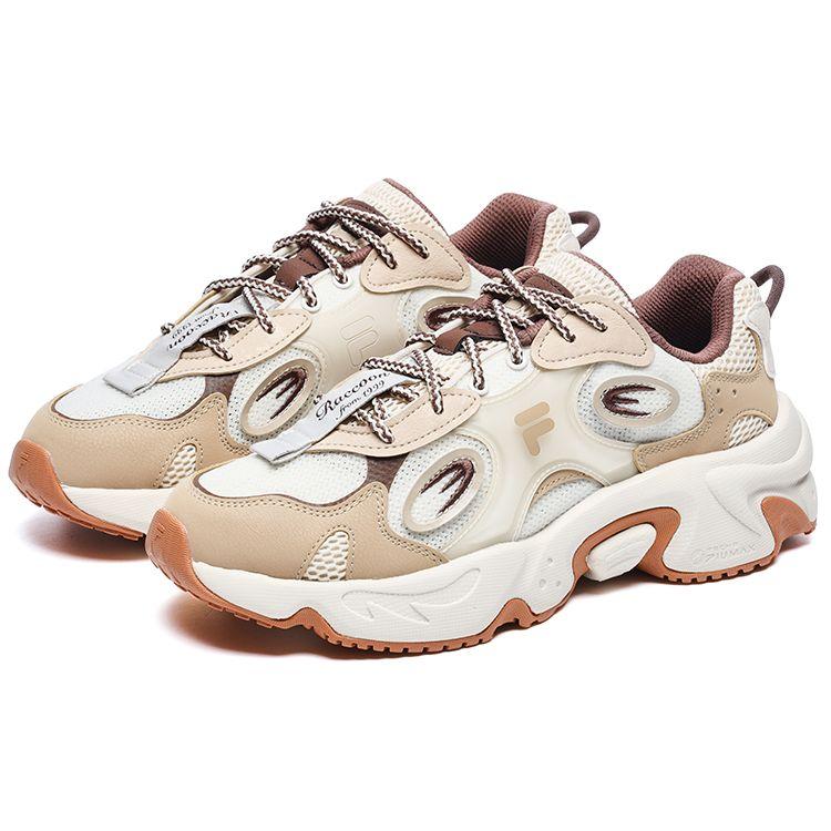 Fila Fusion Ткань с рисунком енота Синтетическая кожа ТПУ Повседневные низкие кроссовки в стиле "папа" Женская кроссовка Белый кунжут T12W231121FWS
