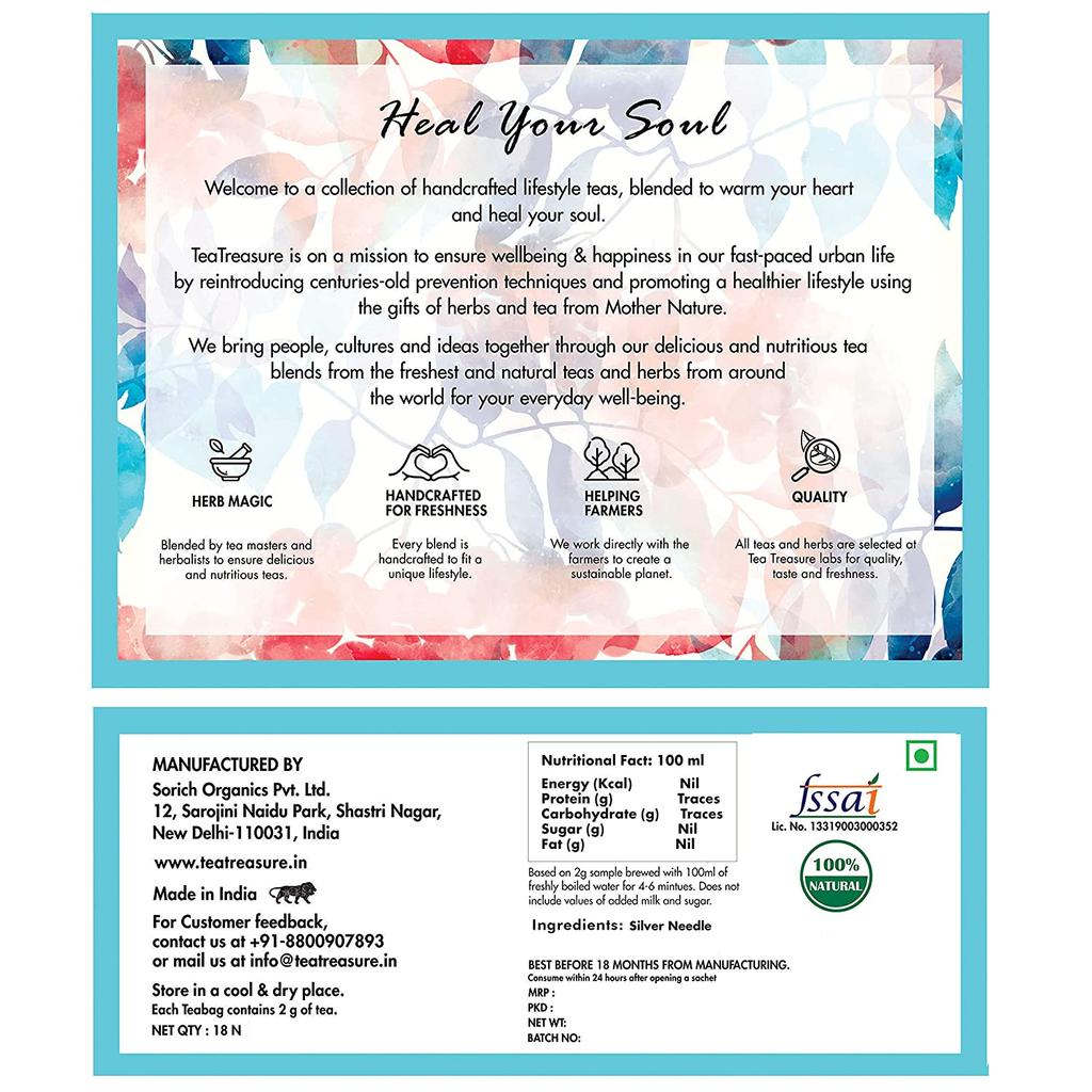 White Tea Silver Needles (18 Pack, 2 G), Silver Needle White Tea, Tea Treasure