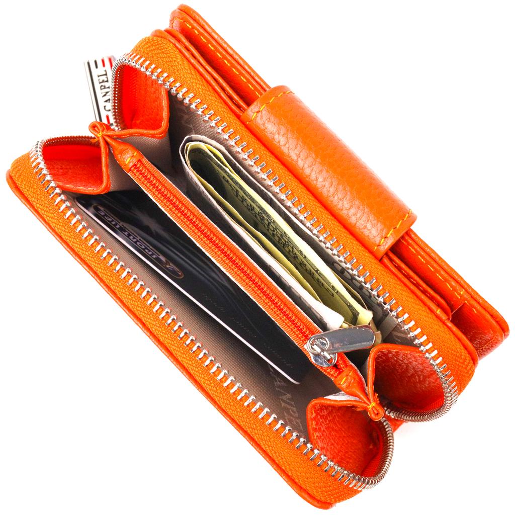Яркое вертикальное женскон портмоне с монетницей на молнии из натуральной кожи флотар CANPELLINI Wallet 21602 Оранжевое