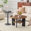 2-Piece Round Coffee Table Set, Wood Fiberboard PVC Vacuum-Press, 80 cm Table with Storage and 38 cm Side Table, Living Room and Bedroom