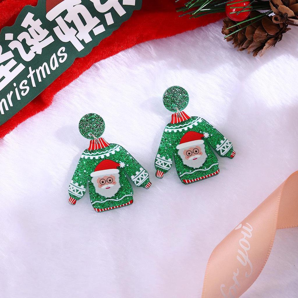 Трансграничный мультяшный рождественский свитер и акриловые серьги-снежинки Санты