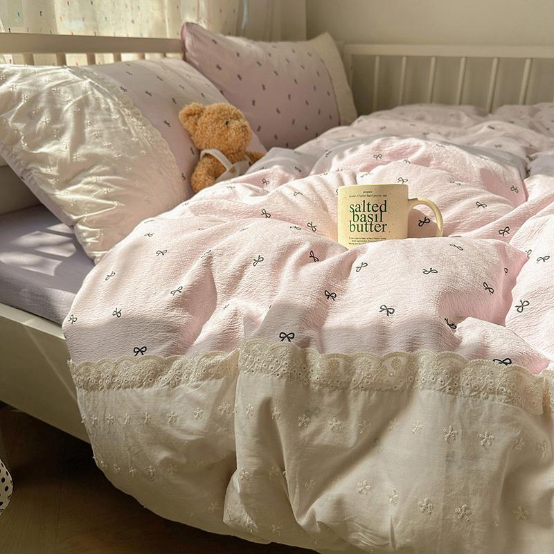 Class A double gauze bed four-piece set of girly heart lace lace sheets and quilt cover dormitory three-piece set