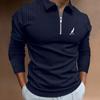 Spring and Autumn Men's Striped Printed Zipper Long Sleeve Collar Polo Shirt Breathable and Comfortable Daily Men's Top