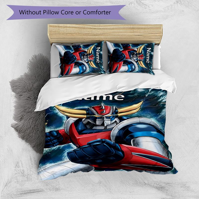 3pcs UFO Robot Grendizer1 Cover Set - Personalized Name, HD Printed Bedding with 1 Cover and 2 Pillowcases - Perfect for Home Decor, Easy Care