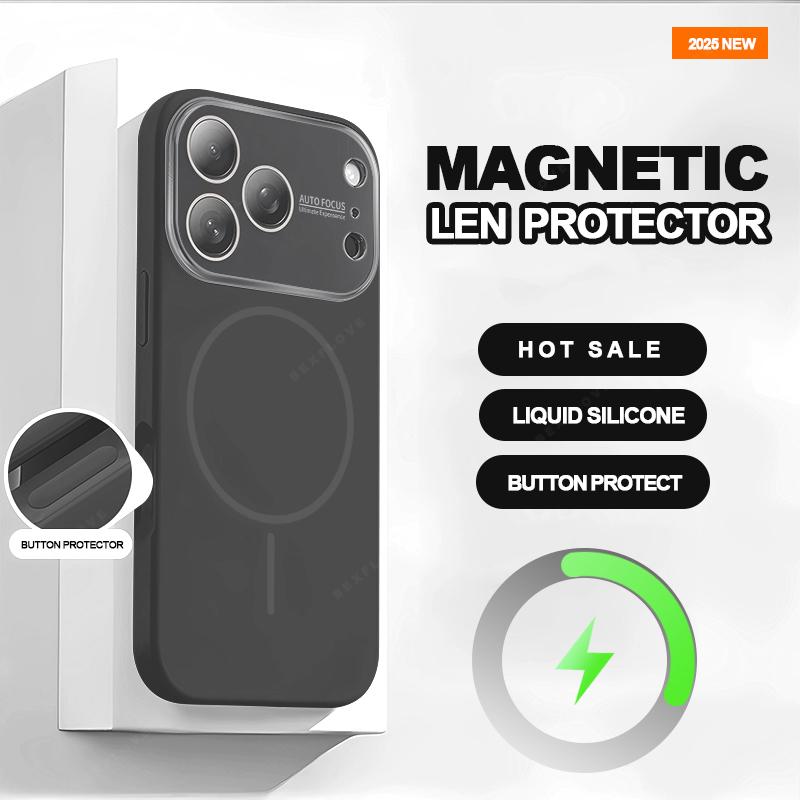 Магнитный чехол для телефона с большим окном для For Iphone 17 Air 16 1 13 14 Pro Max Жидкий силикон Ударопрочный Защитный чехол