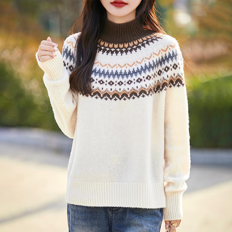 Women's Cashmere Sweater Qinghe Cashmere 30% Cashmere 70% Wool Autumn and Winter Cashmere Pullover Soft and Warm