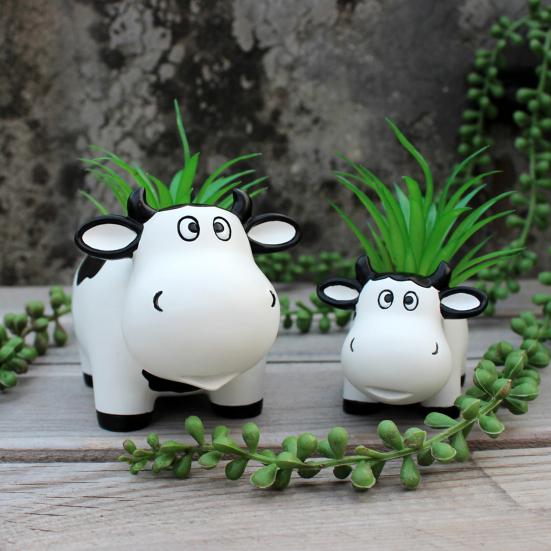 2 шт., смоляной горшок в форме коровы, горшок для суккулентов в виде животных, настольное украшение, цветочный горшок в виде мультяшной коровы для мини-растений, цветок кактуса