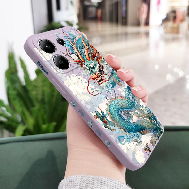 Чехол для телефона Голубой Дракон для Xiaomi Redmi Note 13 12 12S 11 11S 10 10S 9 9S Pro Plus 4G 5G Жидкий Силиконовый Чехол