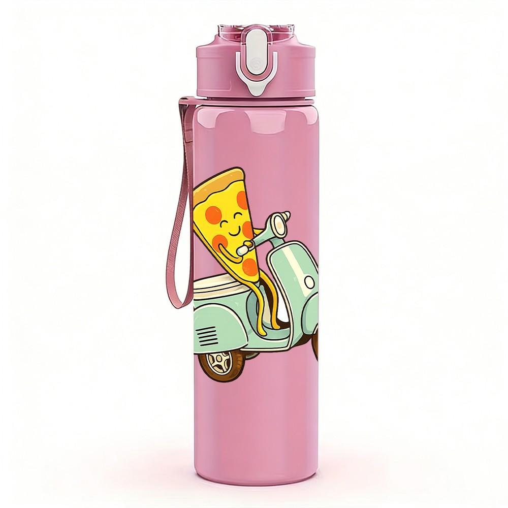 1PC Retro Scooter Motorcycle Print 750ml Color Plastic Sports Water Bottle Leakproof Flip Straw Lid Suitable for Sports Office Home Use