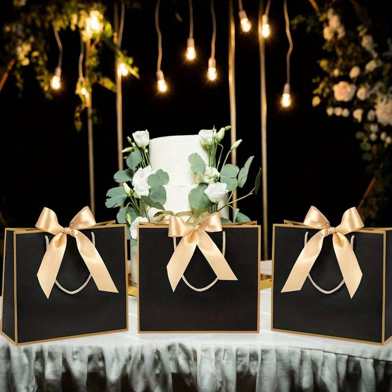 Landscape-Style Kraft Paper Gift Bags, Shopping Bags, Packaging Bags with Handles, Bow-Decorated Handbags, Trick or Treat, Halloween, White