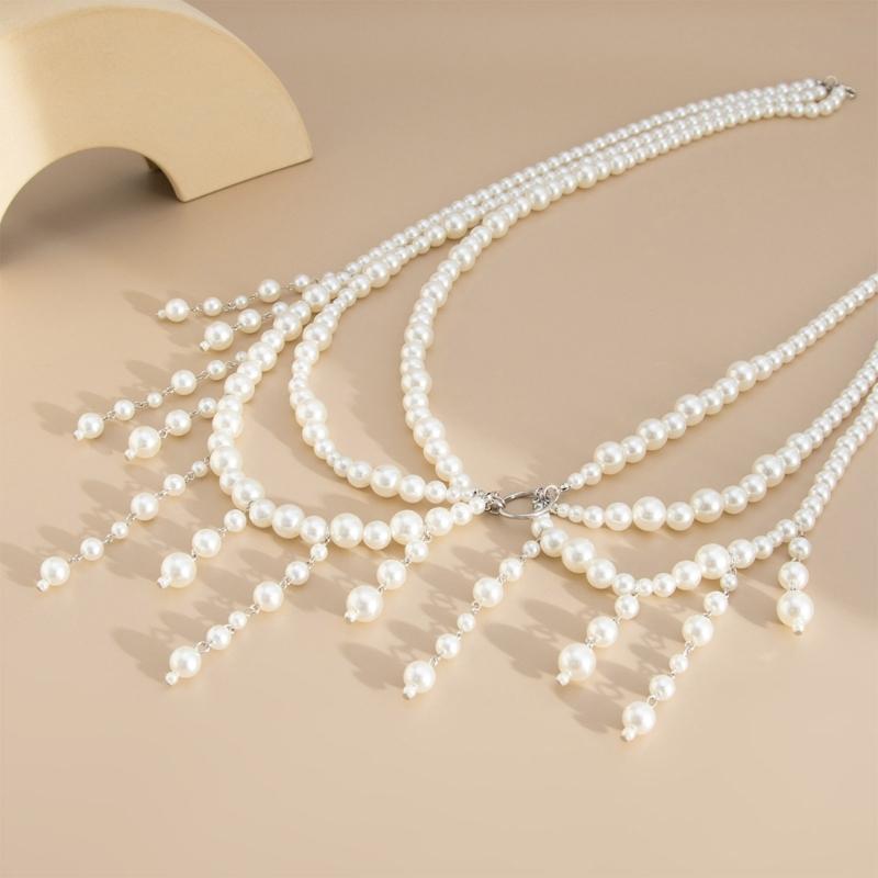 Unique Designs Elegant Pearls Body Jewelry Bra Chain Soft Fabric Decorative Accessory for Bolds Fashionable Statement