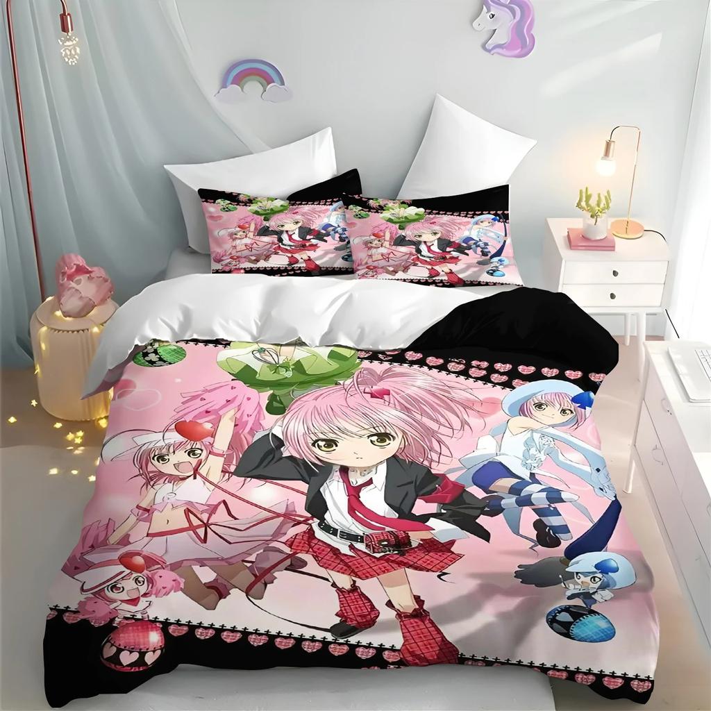 Комплект постельного белья Shugo Chara с пододеяльником Хинамори Аму, милый мультяшный, полиэстер, мягкий, дышащий, детский набор постельного белья