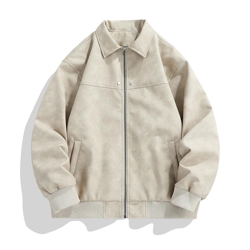 Мужская американская ретро кожаная куртка с отложным воротником - Осенне-зимняя свободная модная верхняя одежда