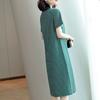 Women Casual Striped Middle Dress Short Sleeve Loose Round Neck Summer Lightweight Comfortable Office Beach Dress