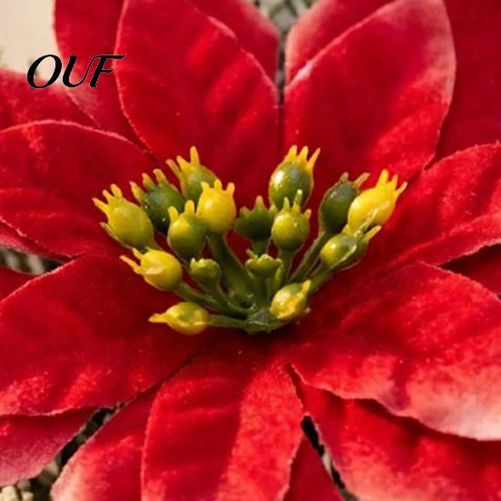 Lifelike Plastic Flowers for Tabletop Artificial Cedar Poinsettia Flowers, Realistic Floral Arrangement, Fake Flower And Pine Branch Indoor