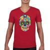 Dean Russo Sugar Skull V-Neck T-shirt Day of the Dead Neon Calavera Tee
