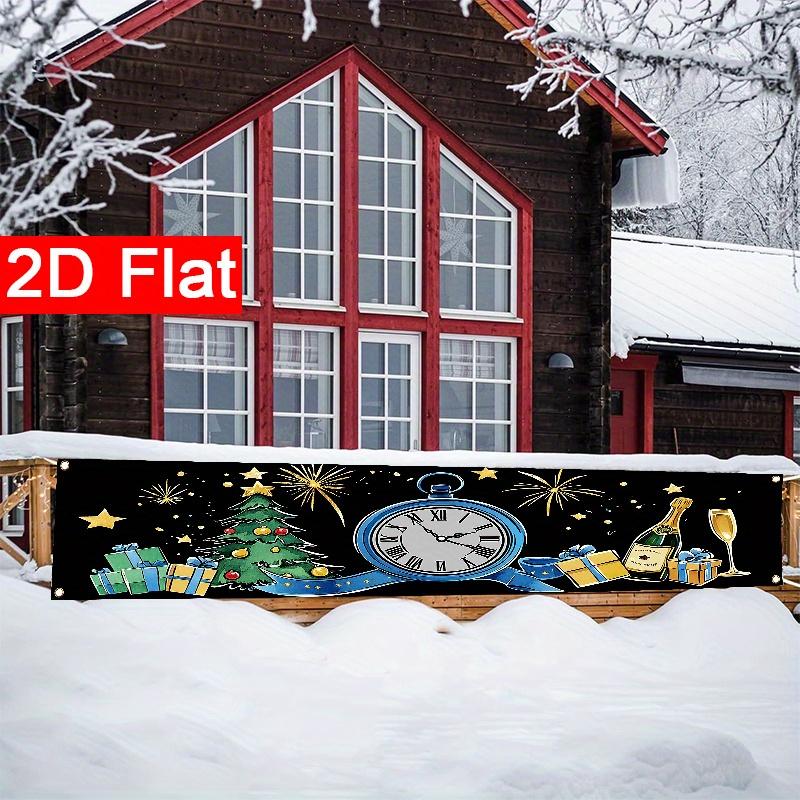 Merry Christmas & Happy New Year Banner, Polyester Outdoor Garden Porch Fence Wall Holiday Decoration