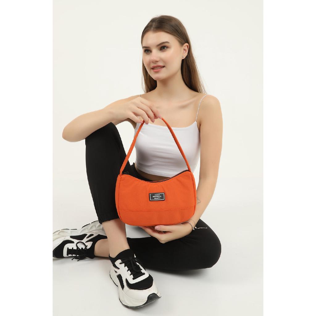 Black U11 Single Zipper Compartment Daily Sports Baguette Canvas Fabric Women's Hand And Shoulder Bag B:16E: 26