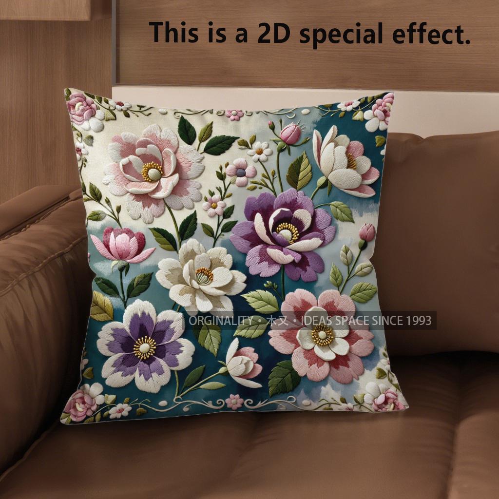 Чехлы на подушки с вышивкой в стиле 2D Vintage Floral, узор для чехла на подушку, подходит для дивана, спальни, автомобильной подушки