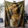 Mona Lisa Throw Soft Flannel AC Blanket Lightweight Summer Nap Throw Cozy  Blanket for Sofa Bed Travel Home