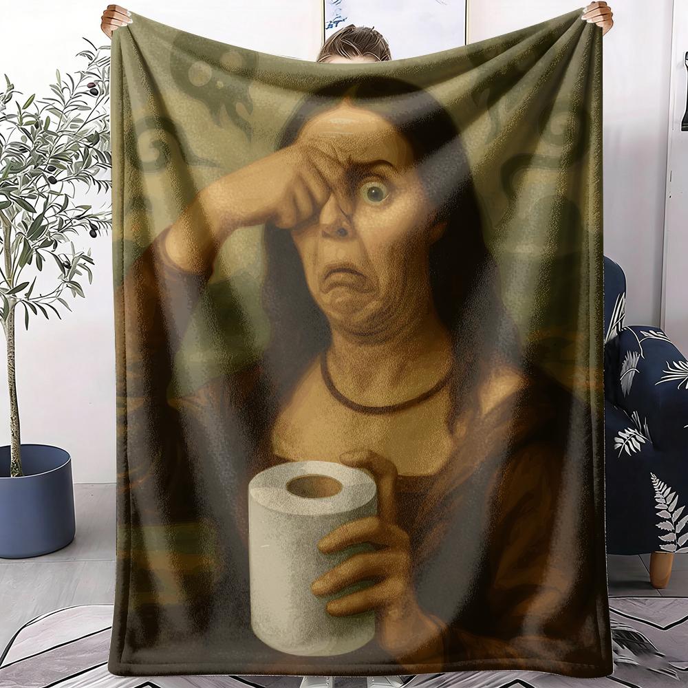 Mona Lisa Throw Soft Flannel AC Blanket Lightweight Summer Nap Throw Cozy Blanket for Sofa Bed Travel Home