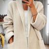 Autumn and winter women's new thickened solid color V-neck knitted cardigan loose pocket sweater jacket