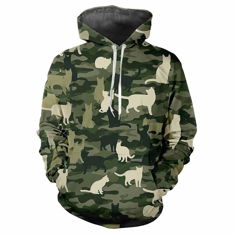 Толстовка с капюшоном Jungle Camouflage 3D Printed Spring Autumn Street Sweatshirt Свободная повседневная спортивная верхняя одежда для детей Классические камуфляжные толстовки с капюшоном