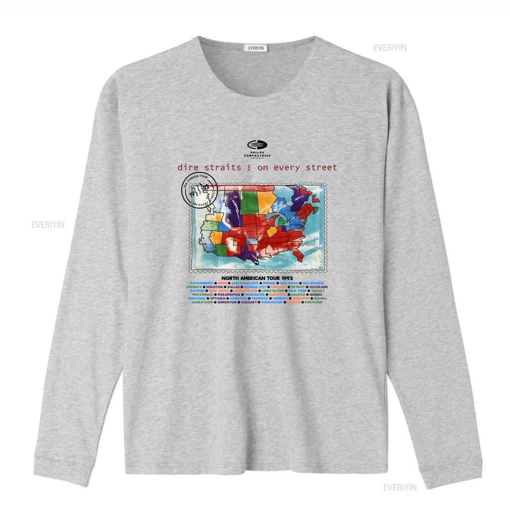 1992 Dire Straits on Every Street Tour North American Map Design T shirt vintage Washed Stretched Casual streetwear Stylish
