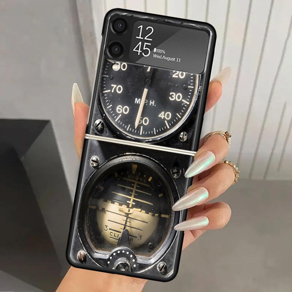Aviation Aeroplane Helicopter Cockpit Instrument Hard PC Phone Case For Samsung Galaxy Z Flip 7 6 5 4 3 Black ZFlip7 ZFlip6 Flip