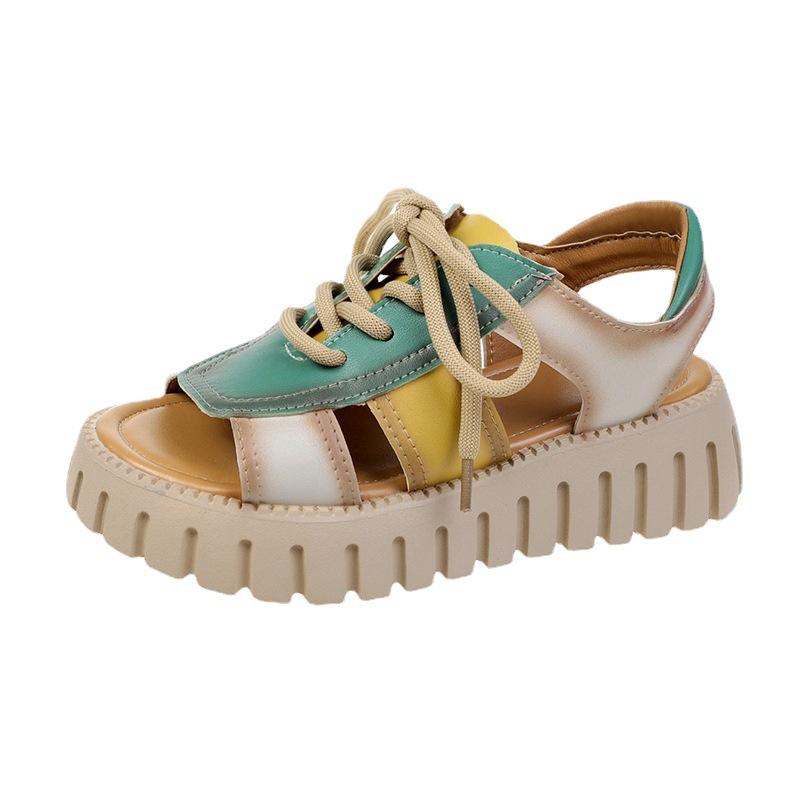 Новые женские сандалии на толстой подошве с цветными блоками, уличные пляжные сандалии, женские повседневные спортивные сандалии на каждый день