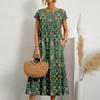Fashionable Women's Loose Fitting Cotton And Linen  Round Neck Printed Summer Dress