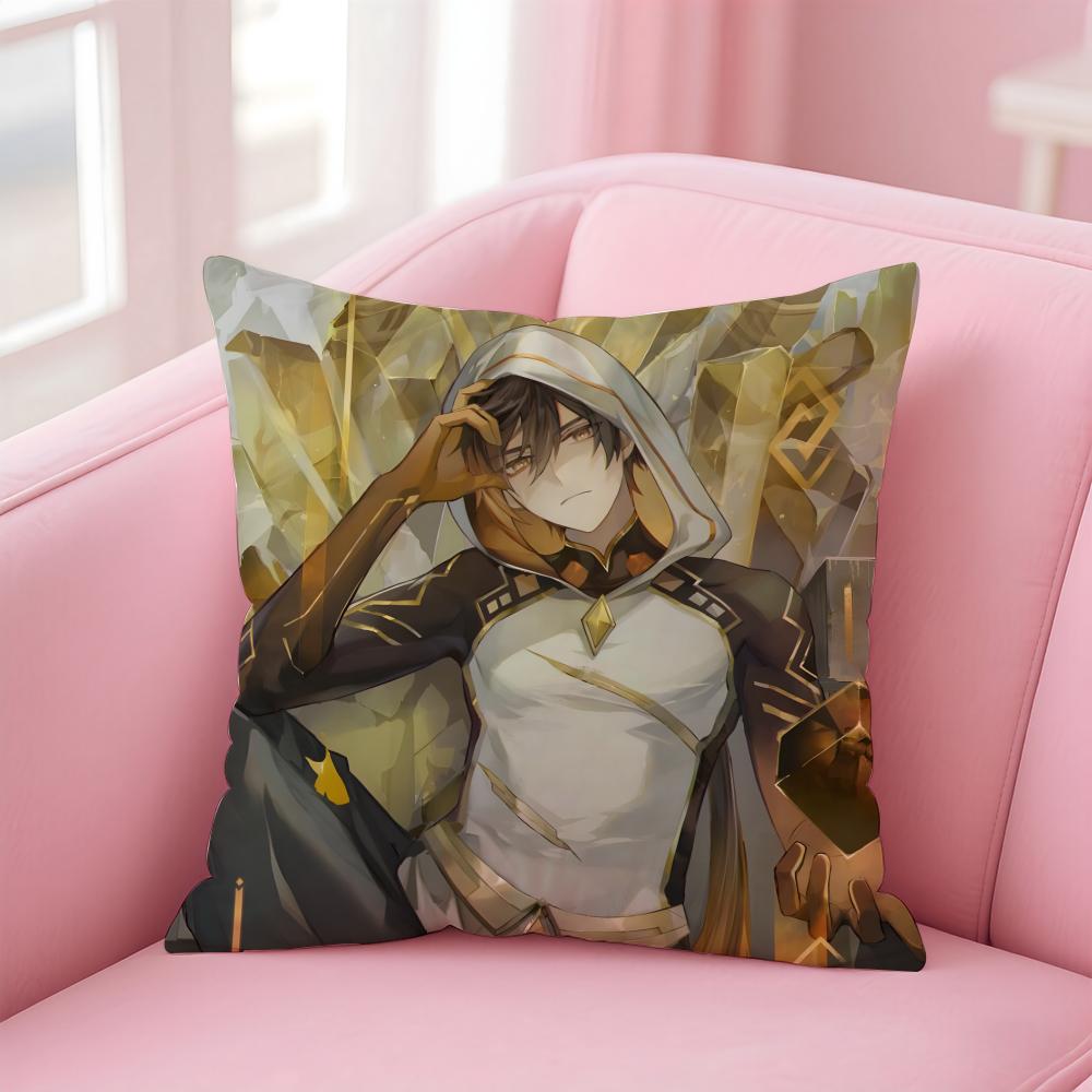 PProject Genshin Impact ZZhongli Icon Cushion Cover Pillowcase Short Plush Invisible zipper Room Sofa Cushion Cover