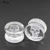 Alisouy 2PCS New Transparent Glass Skull Flared Ear Tunnels Plugs Flesh Stretcher Expander Gauges Earrings Piercing Body Jewelry