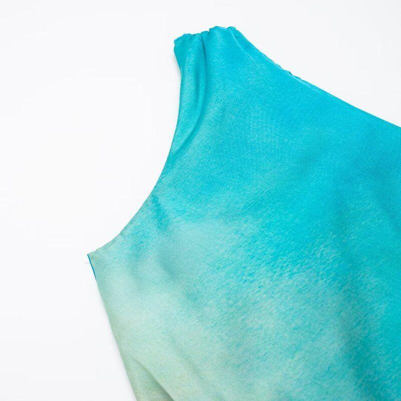 Fashion Style 2024 Summer New Arrival Women's Clothing Design Asymmetric Tie-Dye Satin Long Dress 8247490