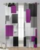 Geometric Purple Gray Black Abstract Sheer Curtains for Living Room Decoration Window Curtains Kitchen Tulle Voile Curtains