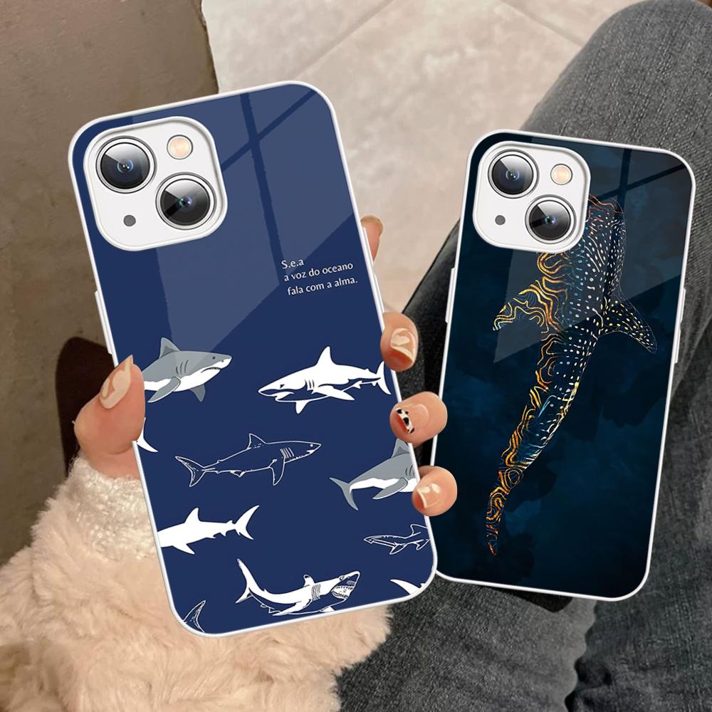 Модный тренд Акулы Животные Чехол для телефона Закаленное Стекло Для Iphone 14 13 12 11 Pro Mini XS MAX 14Plus X XS XR Fundas