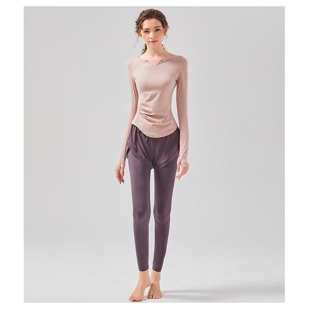 Спортивный костюм нового стиля, повседневные спортивные обтягивающие брюки для бега и фитнеса, женский костюм с длинным рукавом из двух частей с эффектом обнаженности, быстросохнущий