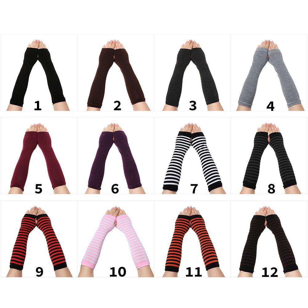 Мягкий полосатый нарукавник с длинным рукавом, длинная перчатка без пальцев, вязаные перчатки, напульсник, митенка до локтя