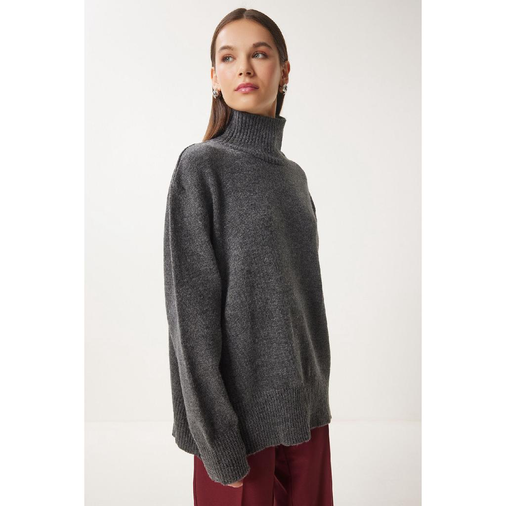 Women's Anthracite Turtleneck Knitwear Sweater Fn03390